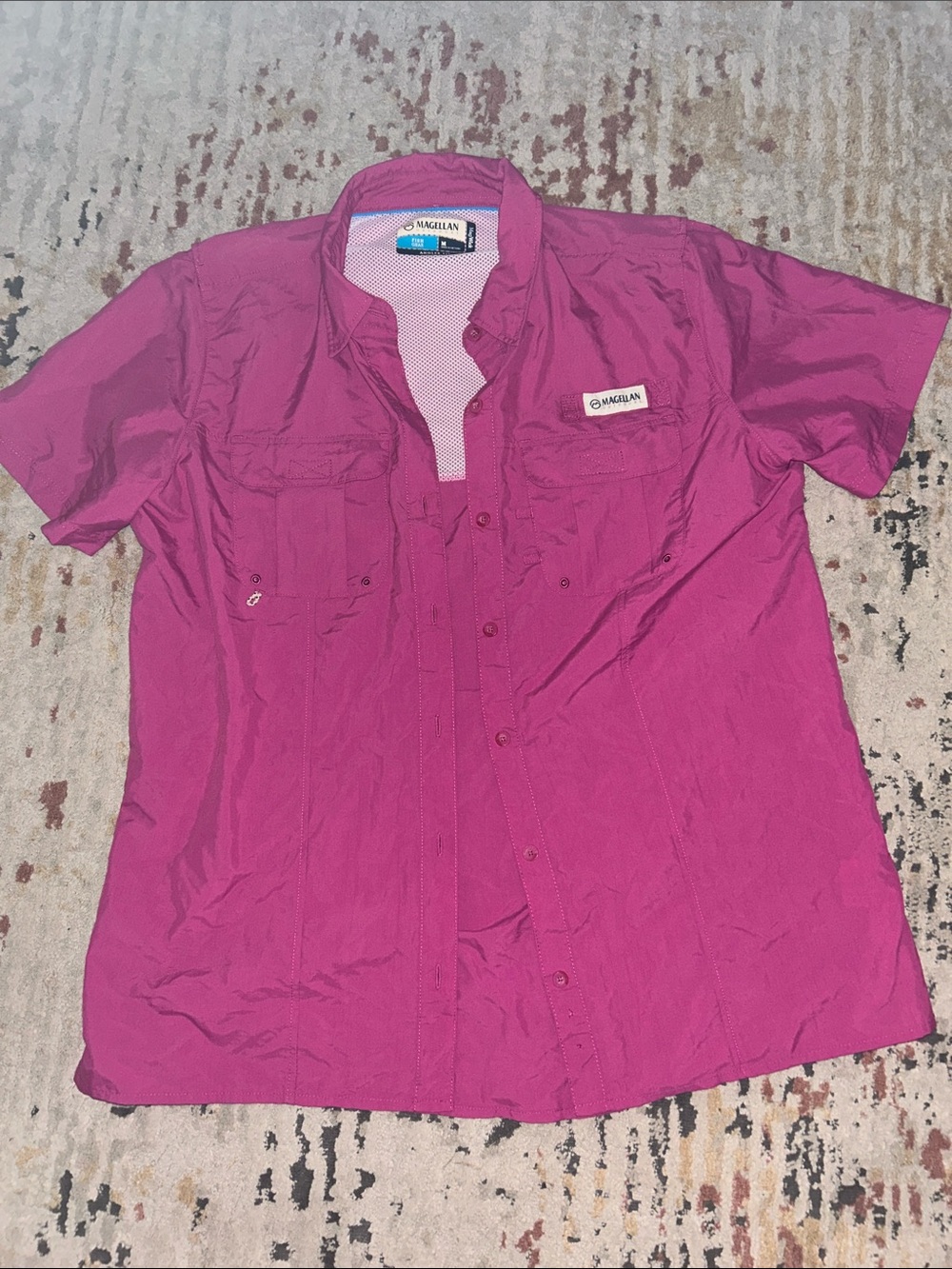 Magellan Outdoors Women’s Short-Sleeve Button-Down Shirt in Fuchsia